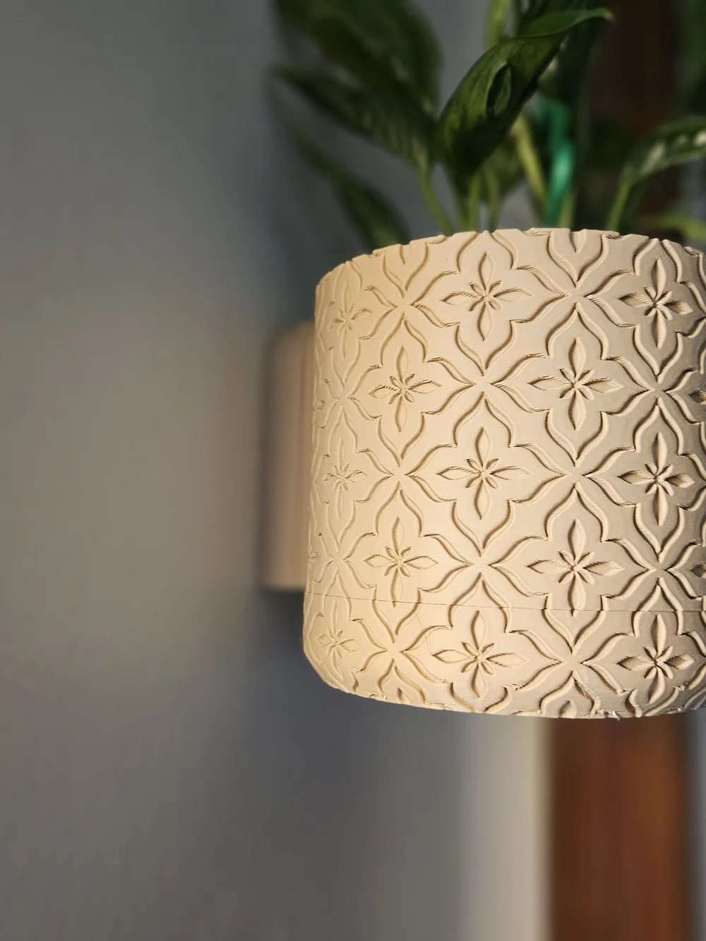 Decorative Tan 3d Printed Planter with Embossed Pattern